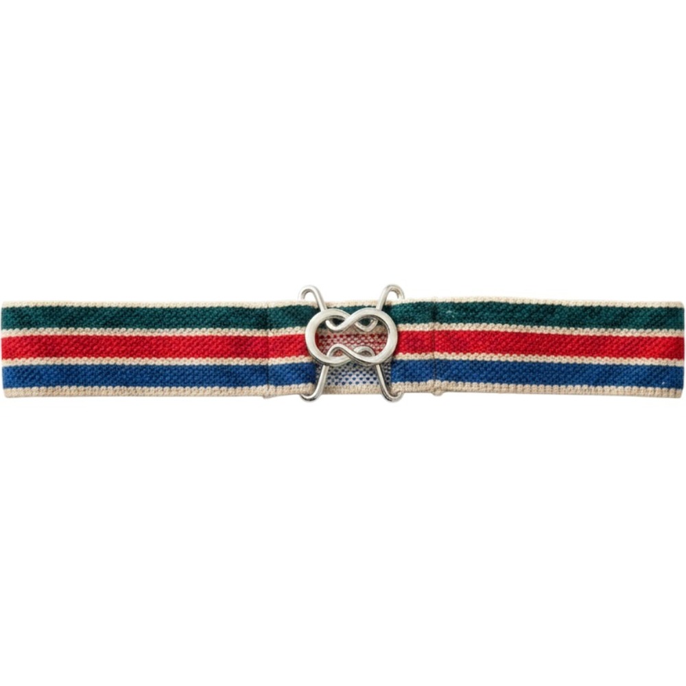 Vintage 1970s Woven Elastic Multi Color Striped Belt Interlocking Buckle